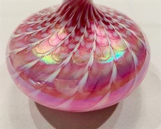 $40; Signed murano glass bud vase; 4”H by 5” W; 