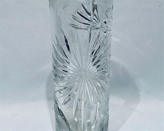 $40; Vintage signed cut crystal cylindrical vase; Approx 10” high x 3” diameter