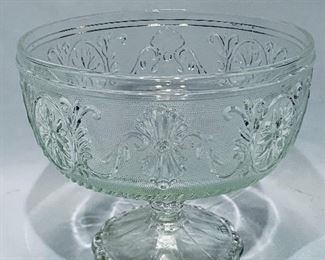 $15; Vintage pressed glass compote; approx 6.5” D x 5.5”H