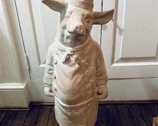 $250; Chef Pig plaster cast statue; approx 26” H x 9” base; weight approx 10lbs