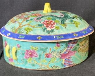 ASIAN DRAGON Vintage Porcelain TIFFIN BOX