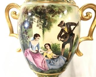 Pair Hand Painted Ceramic Urn Lamps