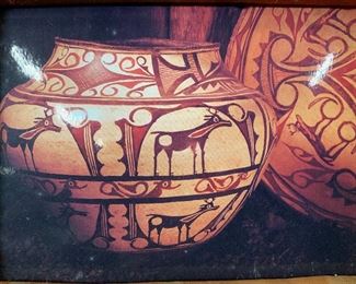 Suede Feather Framed Tribal Pot Photograph Artwork