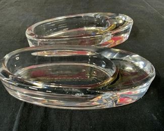 Pair MODERN Oval Art Glass Trinket Dishes