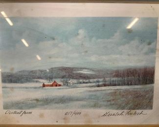 GUALOH LUBECK Signed Distant Farm Lithograph