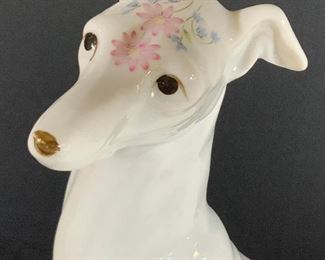 White Floral Porcelain Whippet Dog Figural