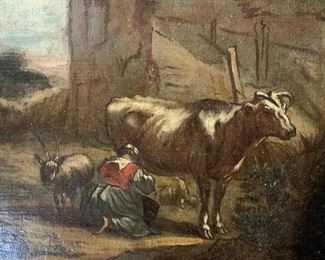 PVAN VELDE Signed Cow Oil Painting 1706