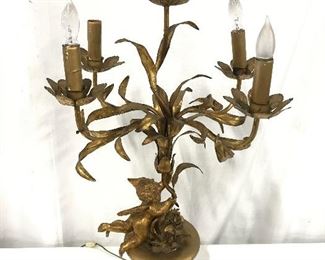 Vintage Victorian Style Brass & Wood Tabletop Lamp