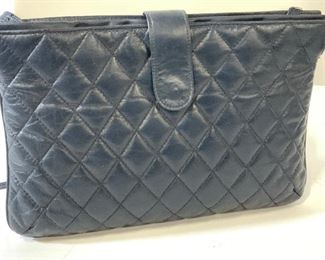 BLACK Vintage Quilted Navy Blue Leather Clutch