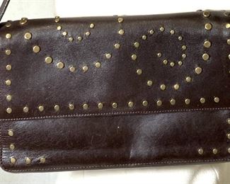BCGB MAXAZARIA Brown Studded Leather Handbag Purse