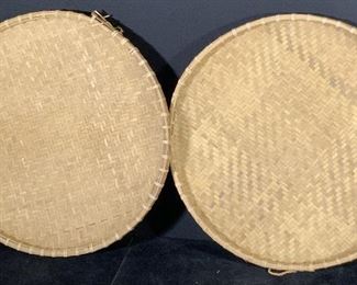 Pair Handmade Asian Woven Bamboo Basket Trays