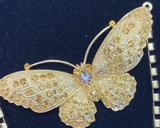 Vintage Crystal Butterfly Pendant Necklace Jewelry