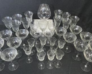 Set 36 Vintage ETCHED HAND FORMED CRYSTAL Stemware