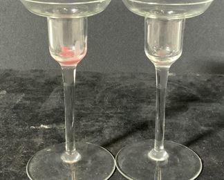 Pair Glass Tapered Candlestick Holders
