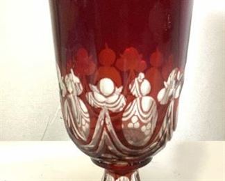 Mid Century Cranberry Art Glass Crystal Vase