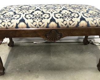 DREXEL HERITAGE Upholstered Carved Wooden Bench