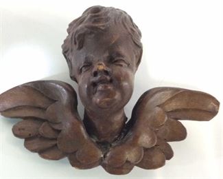 Angel Head Cherub Carved Wood Figural
