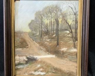 Signed Landscape Pastel Drawing