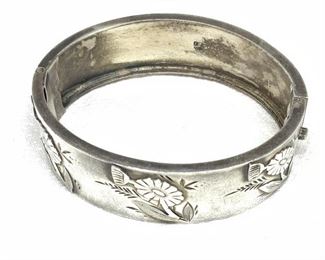M&L Vntg Etched Flower Sterling Bracelet, Jewelry