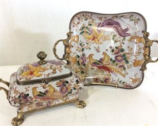 SARREID LTD Painted Porcelain Tray Set, 2 pcs