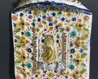 Vintage Handcrafted Ceramic Holy Water Font Spain