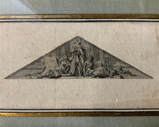 Framed Pediment Ink Drawing Artwork