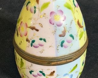 Vintg. Hand Painted Porcelain Egg Form Pill Box