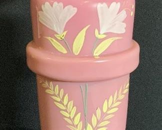 Mid Century Pink Art Glass Floral Tabletop Vase