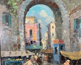 R MADERN Signed Oil Painting, Market Scene