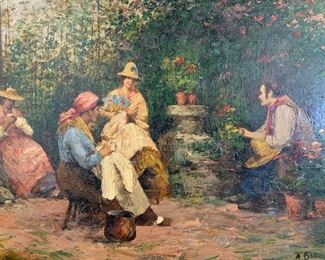 A BRUAJE Signed Oil Painting, Garden Scene