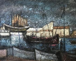 Signed Mixed Media on Canvas Ships