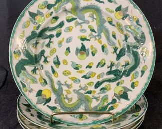 Set 4 Chinese Ceramic Dragon Plates
