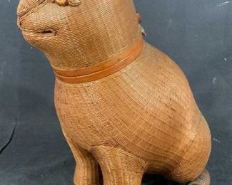 Vintage Wicker Cat Figural Vessel