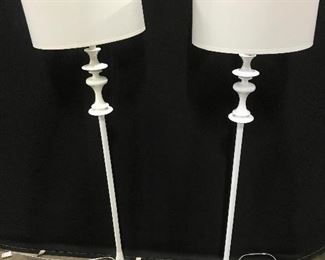 Pair White Toned Floor Lamps W Shades