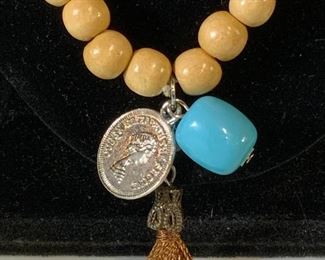 Beaded QE2 COIN & Tassel Beaded Necklace, Jewelry