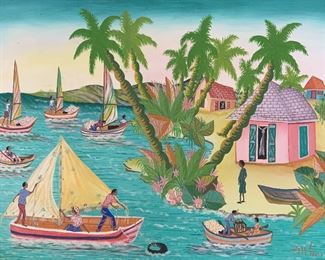 Sorel Signed Acrylic on Board View of Island