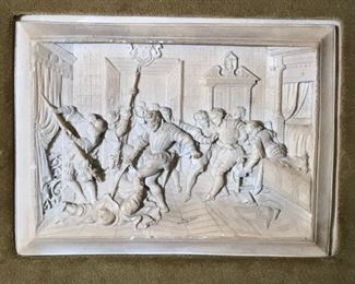 Low Relief Stone Carving Artwork of Medieval Scene