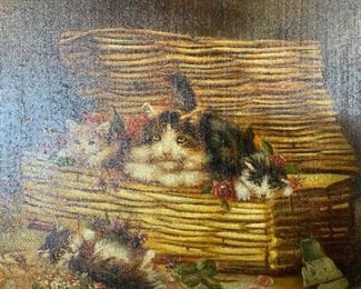 LINDA PANNY Signed Oil Painting, Cat & Kittens