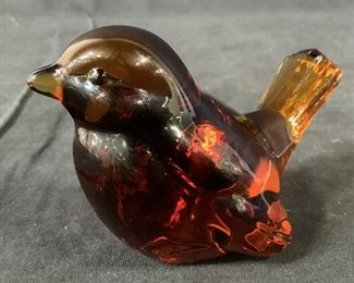 FENTON Signed Orange Art Glass Bird Paperweight
