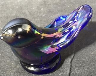 Signed TERRA STUDIOS Art Glass Rainbow Bird Figure