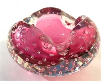 Cranberry Art Glass Bubble Glass Trinket Bowl