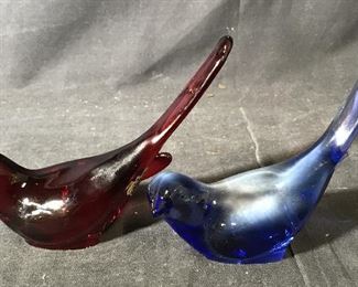 FENTON Pair Hand Made Art Glass Birds Figurals