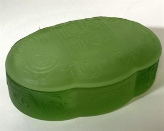 Frosted Green Asian Art Glass Lidded Trinket Box