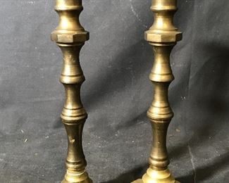 Pair Brass Toned Metal Candlestick Holders