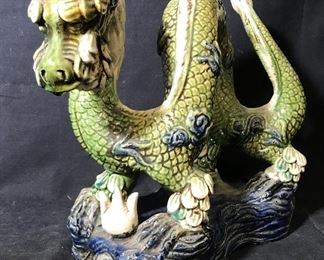 Asian Ceramic Hand Painted Dragon Statue