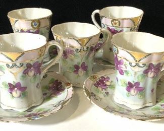 Set 9 HAND PAINTED Porcelain Demitasse Set