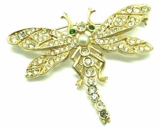Vintage Dragonfly Gemstone Jewelry Brooch