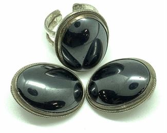 Set METSA Sterling Silver Hematite Earrings &Ring