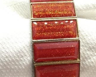 Vintage Red Metallic Panel Stretch Bracelet,