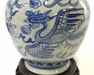 Vintage Chinoiserie Signed Porcelain Vase W Stand